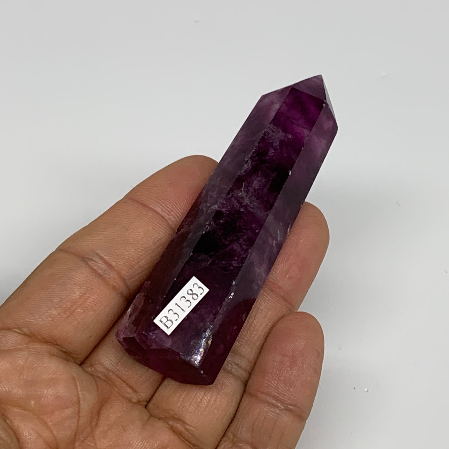 66.2g,  3.1"x0.7", Natural Watermelon Fluorite Tower Obelisk Point Crystal, B313