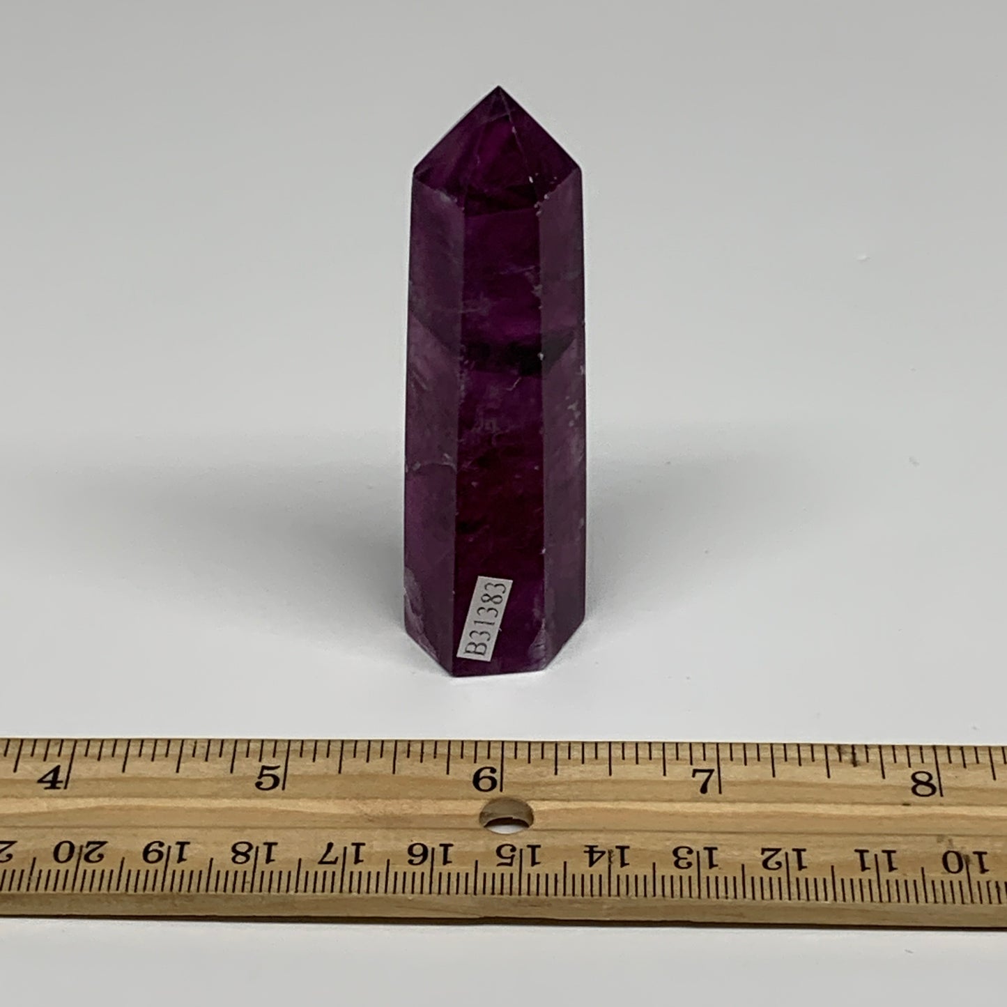 66.2g,  3.1"x0.7", Natural Watermelon Fluorite Tower Obelisk Point Crystal, B313