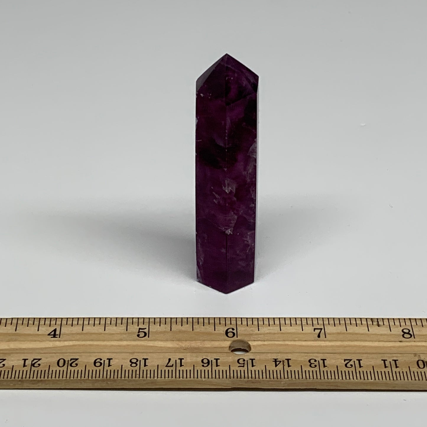 66.2g,  3.1"x0.7", Natural Watermelon Fluorite Tower Obelisk Point Crystal, B313