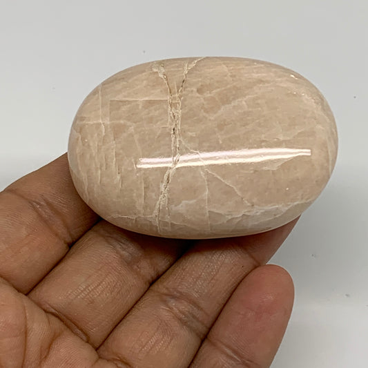 78.6g,2.3"x1.6"x0.9", Peach Moonstone Polished Palm-Stone Gemstone, B34764