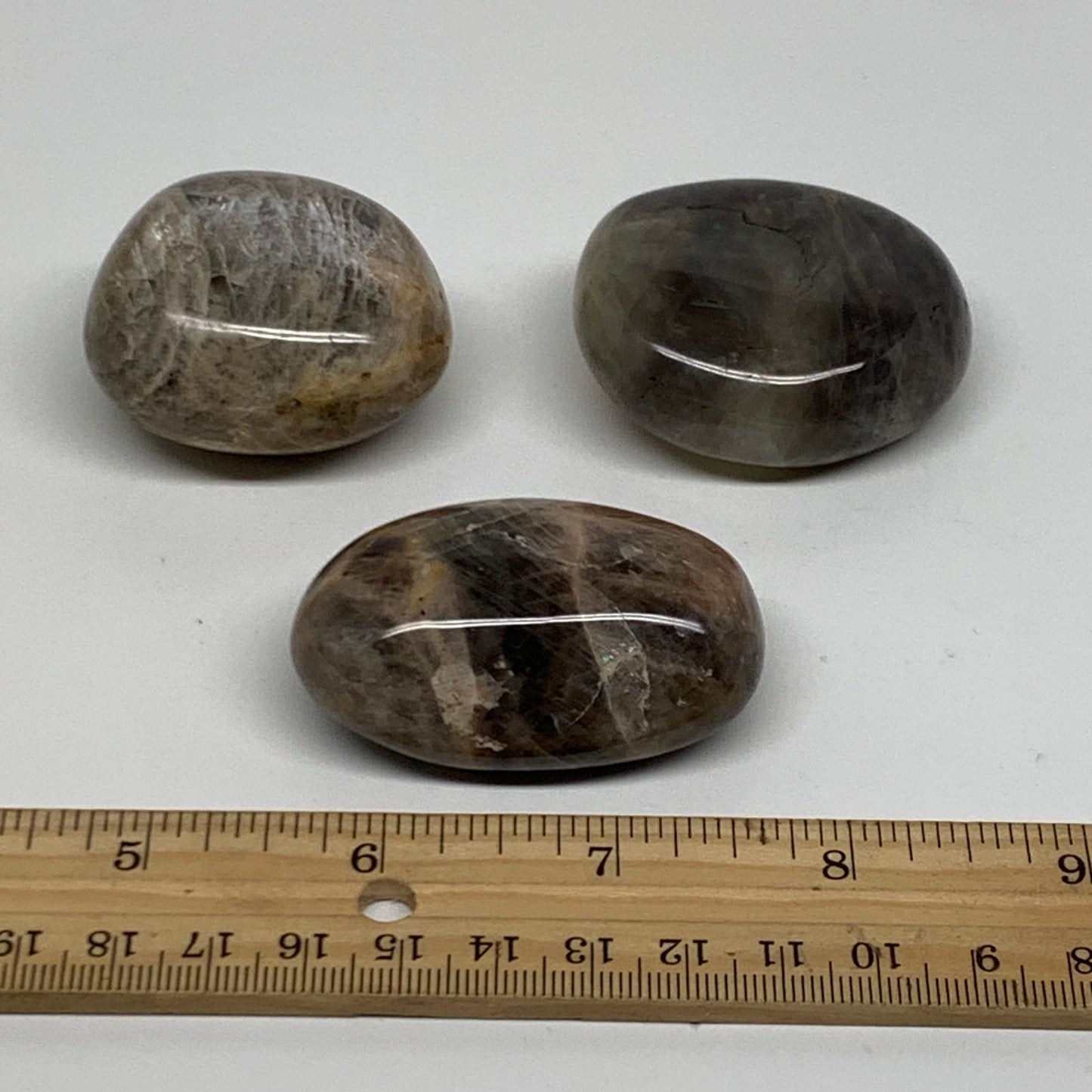 202.8g, 1.8"-2.1", 3pcs, Black Moonstone Crystal Palm-Stone Polished, B37802