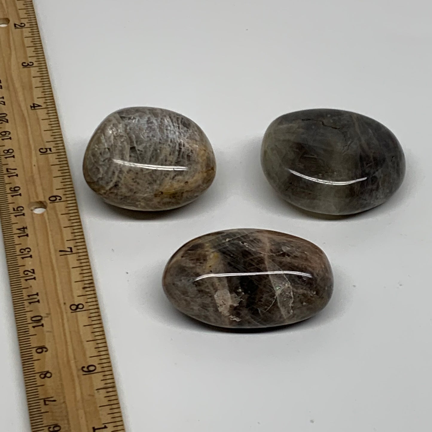 202.8g, 1.8"-2.1", 3pcs, Black Moonstone Crystal Palm-Stone Polished, B37802