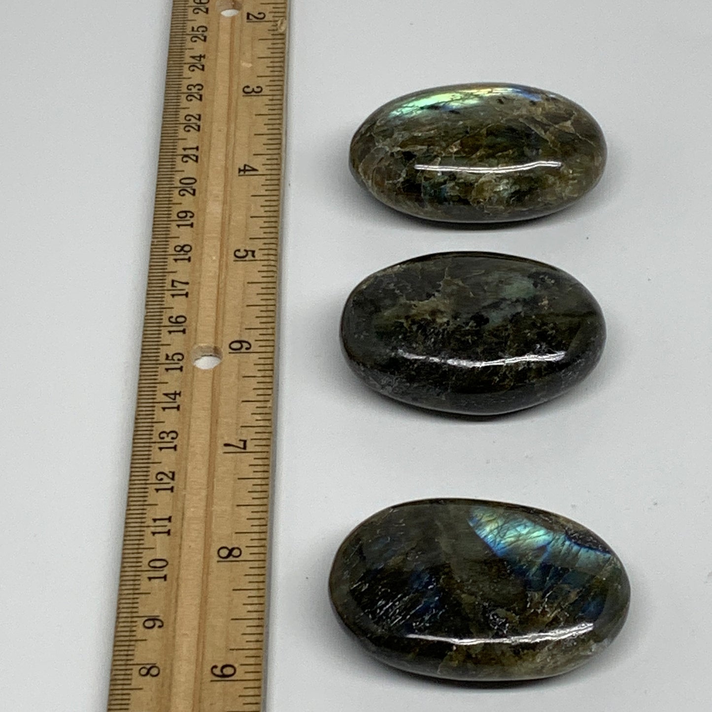 169.9g, 2"-2.1", 3pcs, Labradorite Palm-stone Polished Gemstone, B35528
