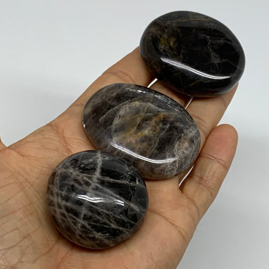 165.6g, 1.6"-2", 3pcs, Black Moonstone Crystal Palm-Stone Polished, B37803