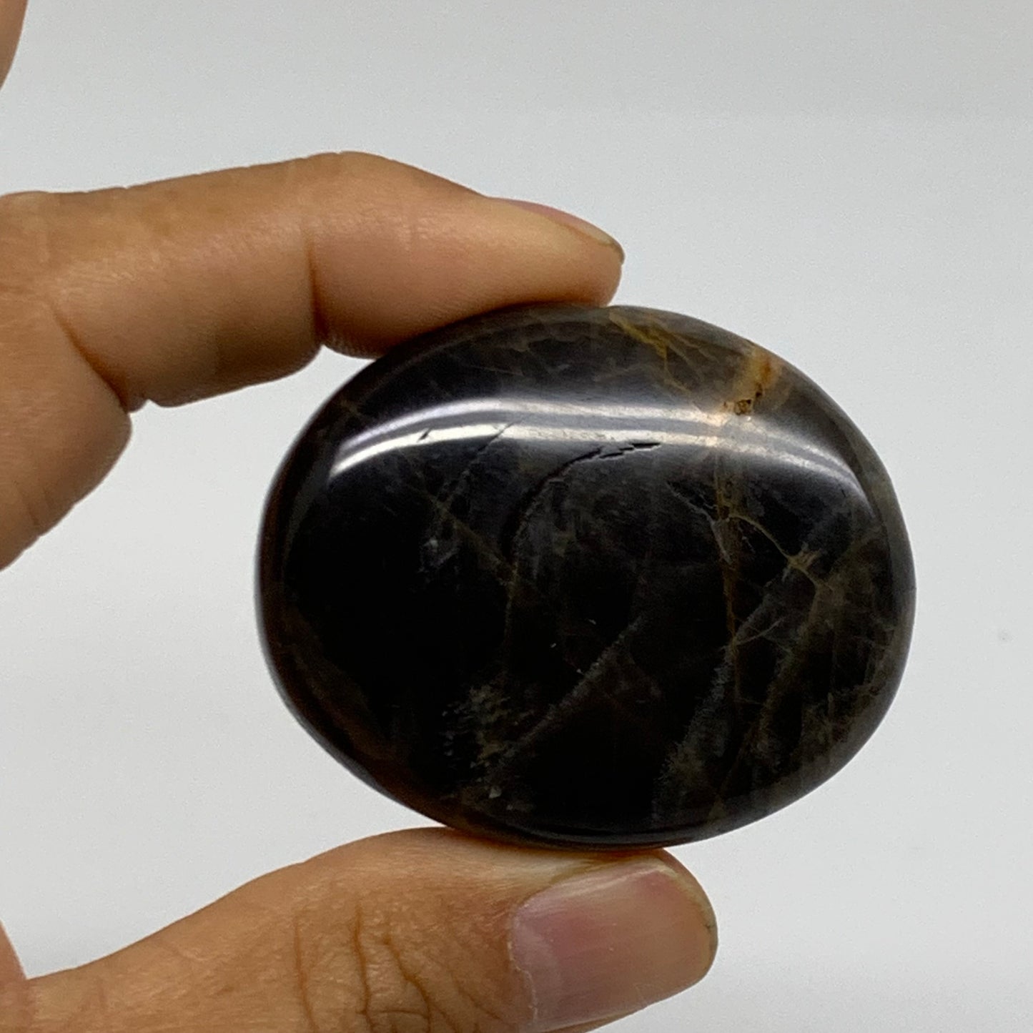 165.6g, 1.6"-2", 3pcs, Black Moonstone Crystal Palm-Stone Polished, B37803