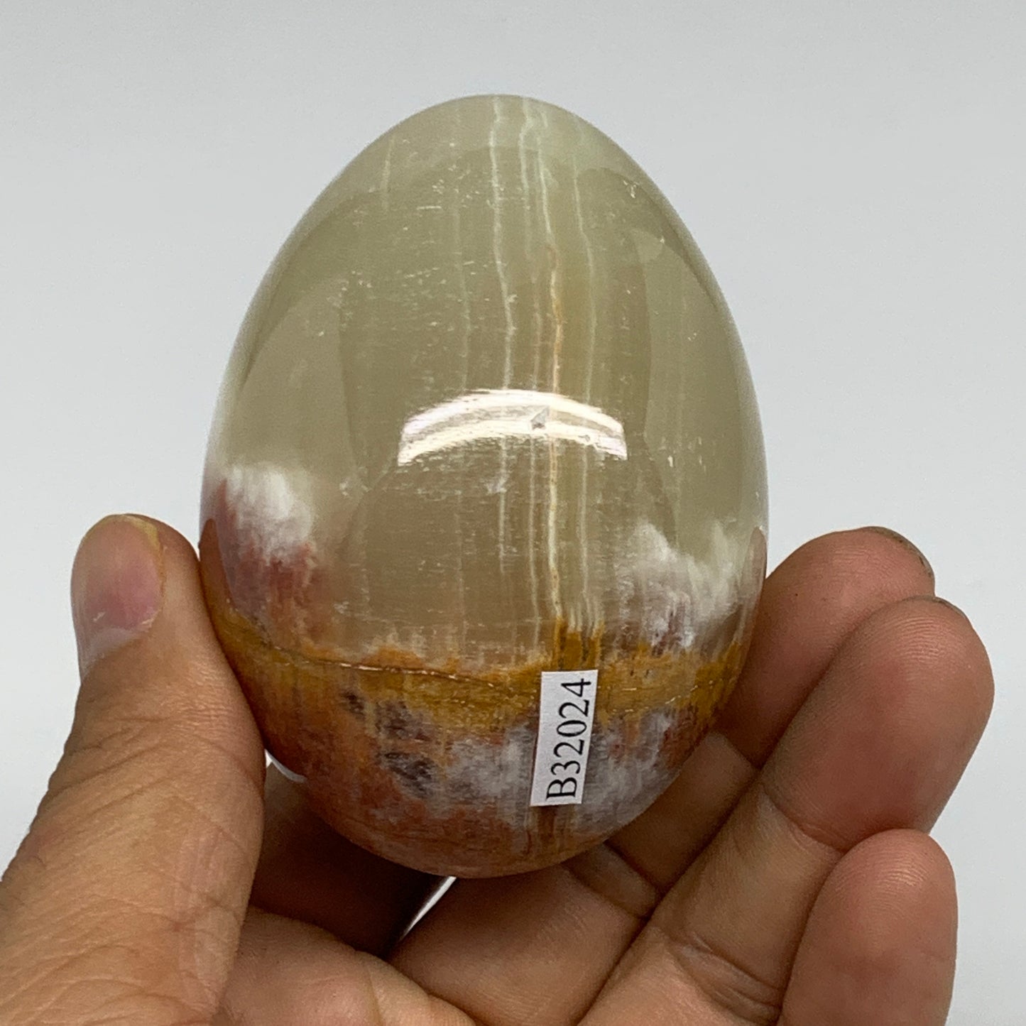 272g, 2.8"x2" Natural Green Onyx Egg Gemstone Mineral, from Pakistan, B32024