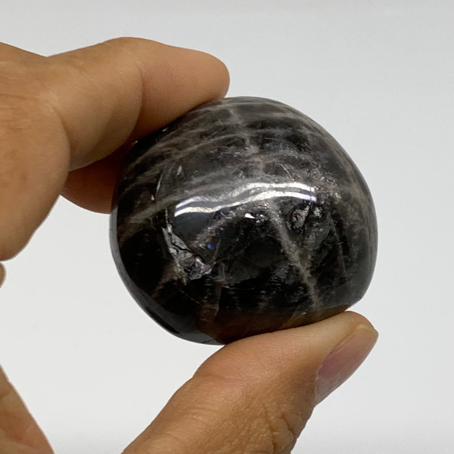 165.6g, 1.6"-2", 3pcs, Black Moonstone Crystal Palm-Stone Polished, B37803