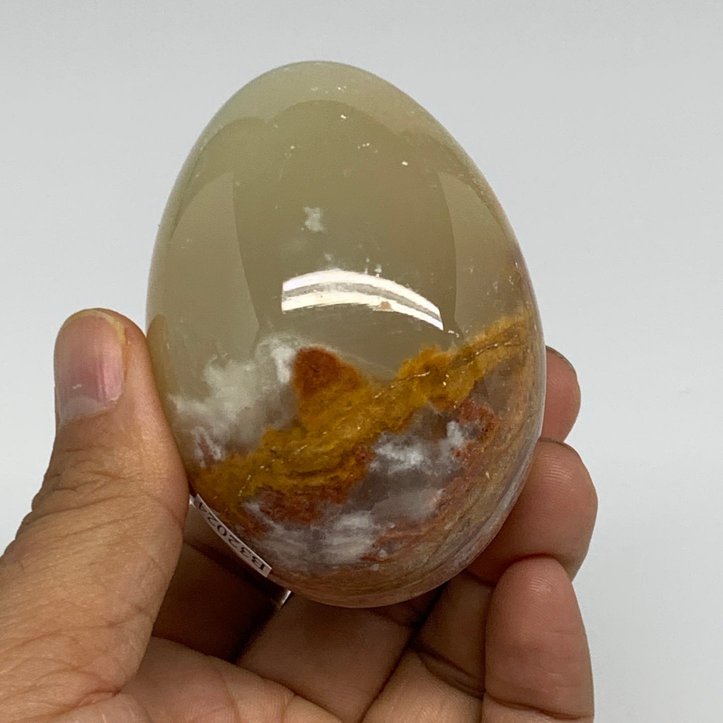 272g, 2.8"x2" Natural Green Onyx Egg Gemstone Mineral, from Pakistan, B32024