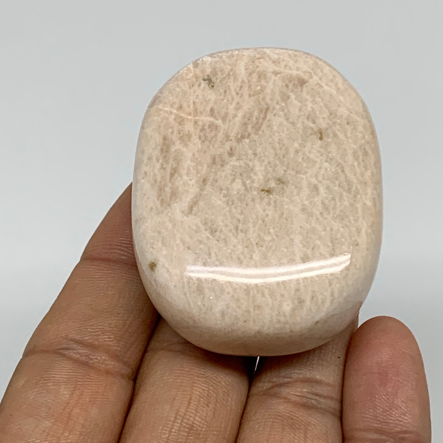 87g,2.1"x1.6"x0.9", Peach Moonstone Polished Palm-Stone Gemstone, B34765