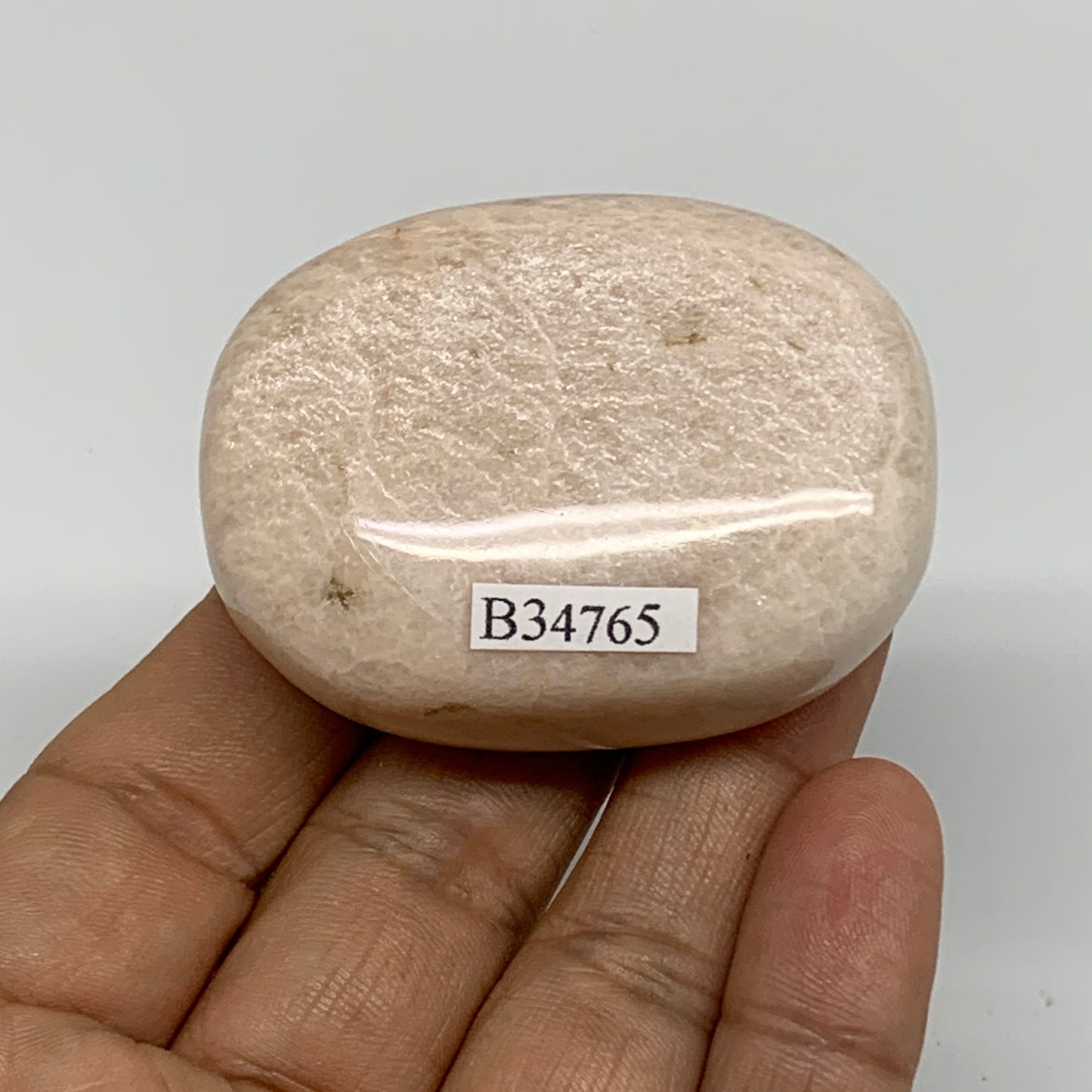 87g,2.1"x1.6"x0.9", Peach Moonstone Polished Palm-Stone Gemstone, B34765