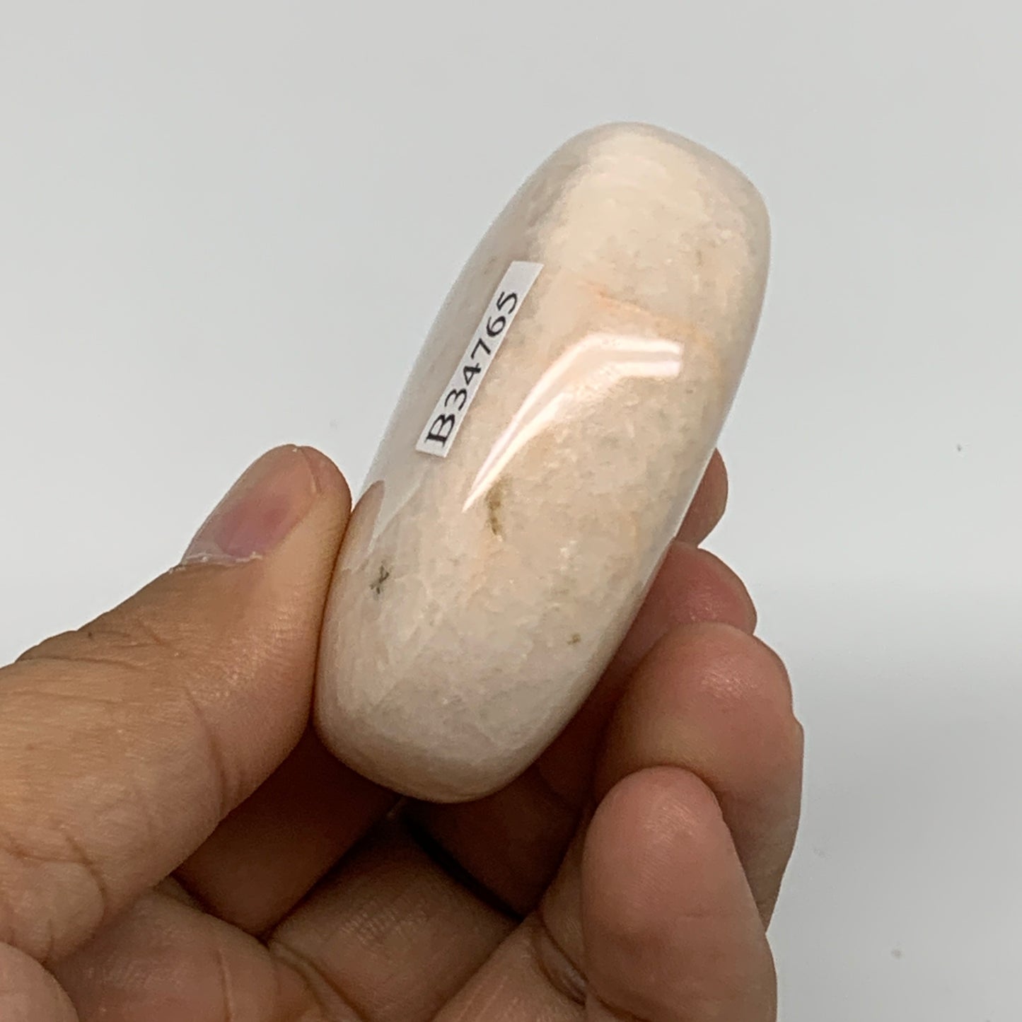 87g,2.1"x1.6"x0.9", Peach Moonstone Polished Palm-Stone Gemstone, B34765