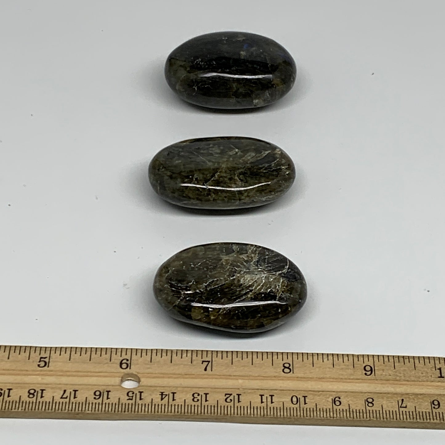 161.2g, 2"-2.1", 3pcs, Labradorite Palm-stone Polished Gemstone, B35529