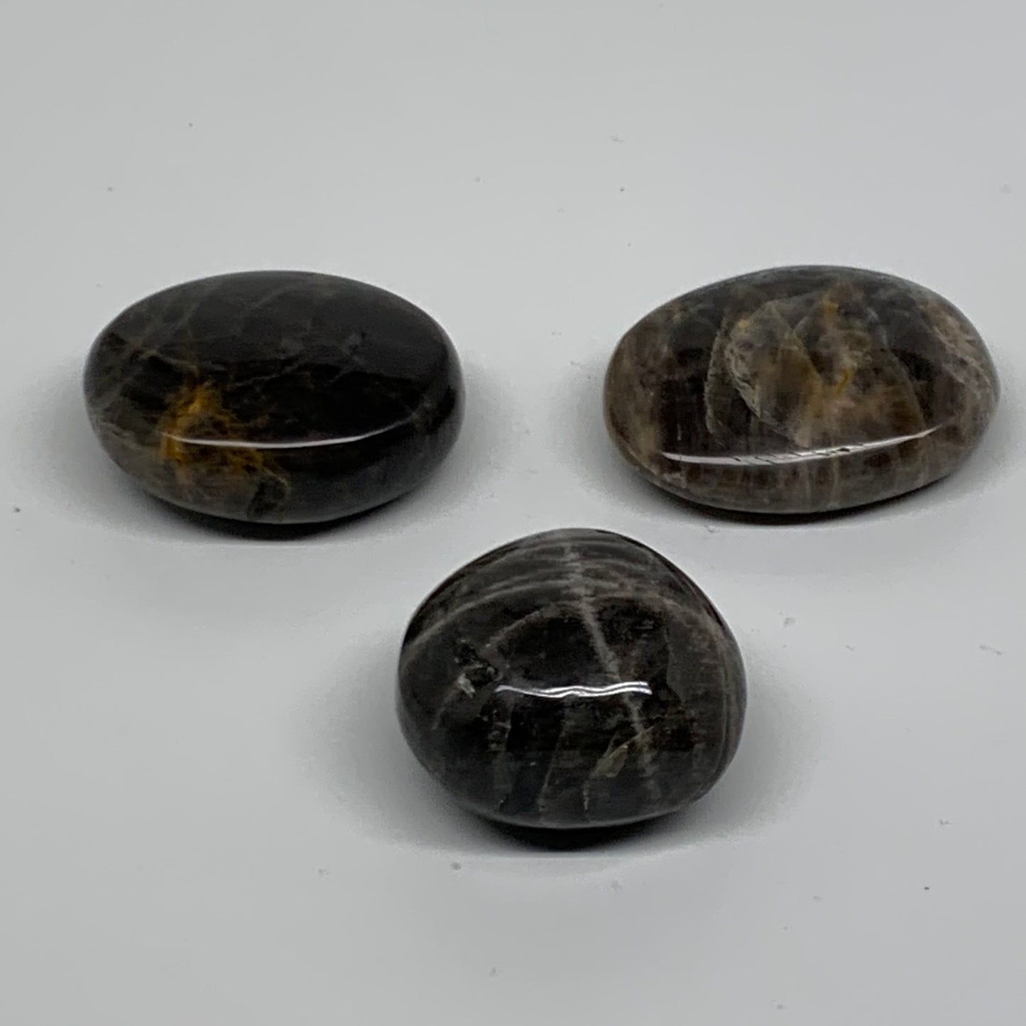 165.6g, 1.6"-2", 3pcs, Black Moonstone Crystal Palm-Stone Polished, B37803