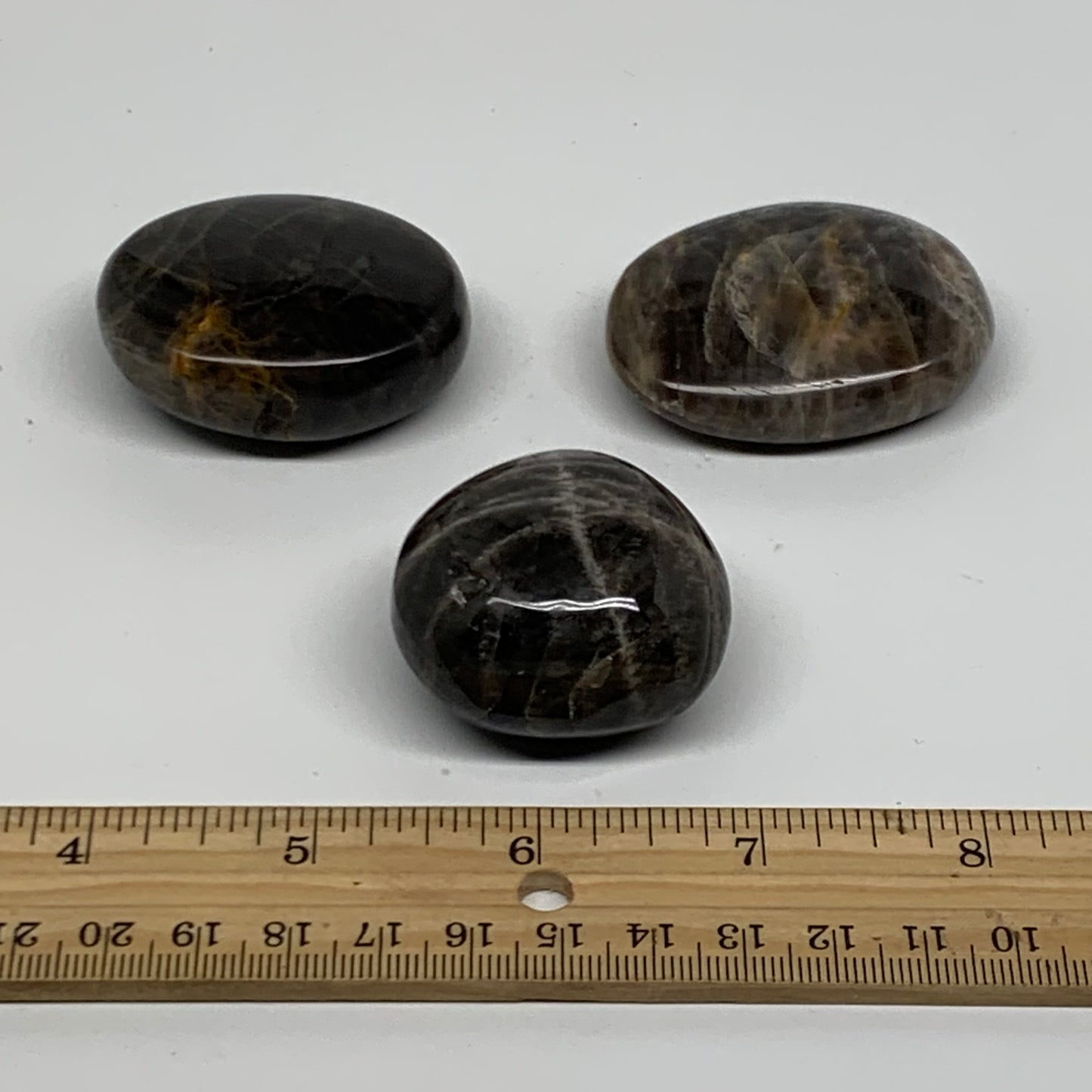 165.6g, 1.6"-2", 3pcs, Black Moonstone Crystal Palm-Stone Polished, B37803
