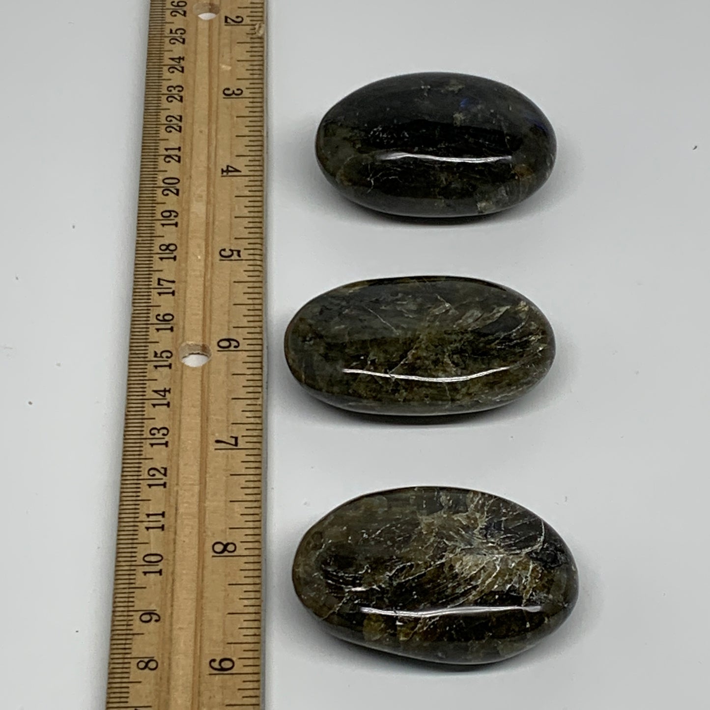 161.2g, 2"-2.1", 3pcs, Labradorite Palm-stone Polished Gemstone, B35529