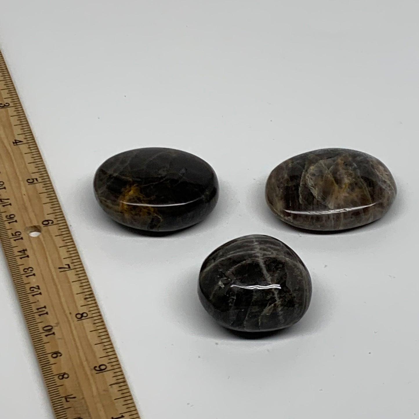 165.6g, 1.6"-2", 3pcs, Black Moonstone Crystal Palm-Stone Polished, B37803