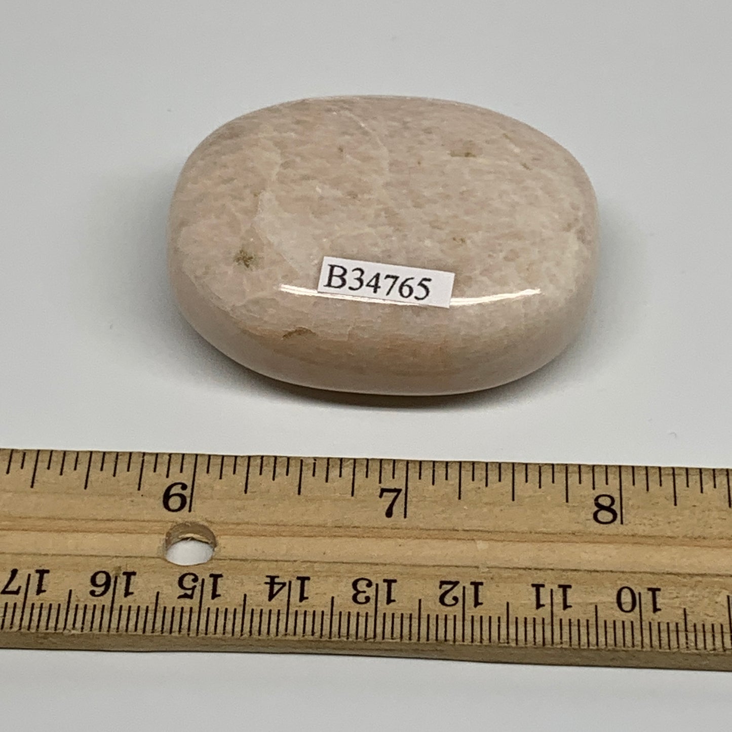 87g,2.1"x1.6"x0.9", Peach Moonstone Polished Palm-Stone Gemstone, B34765