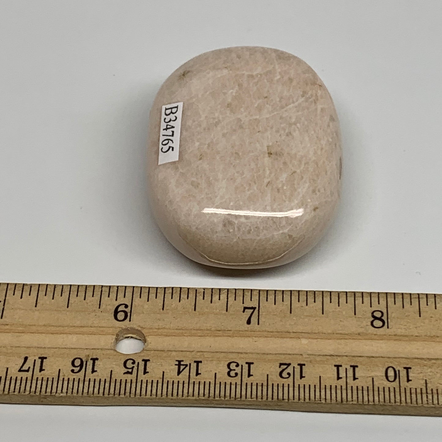 87g,2.1"x1.6"x0.9", Peach Moonstone Polished Palm-Stone Gemstone, B34765