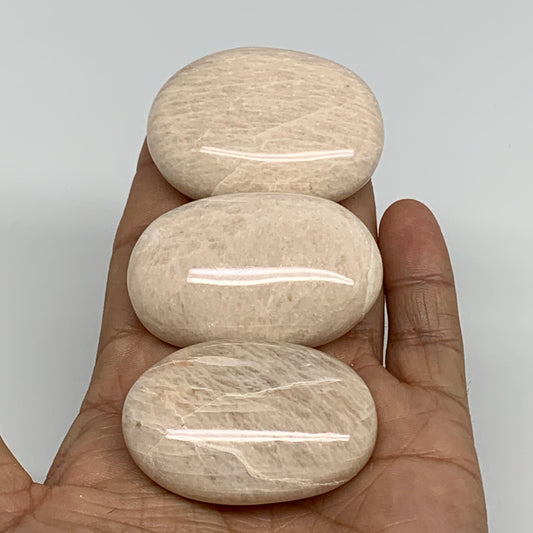 147.7g,1.9"-2", 3pcs, Peach Moonstone Polished Palm-Stone Gemstone, B34767