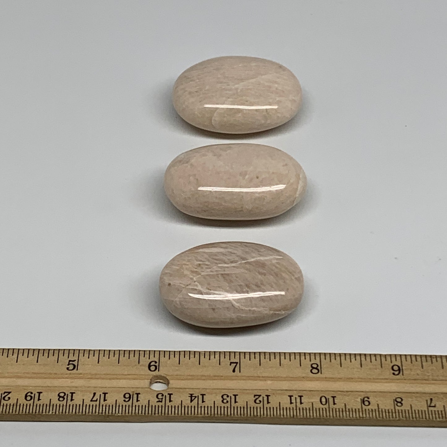 147.7g,1.9"-2", 3pcs, Peach Moonstone Polished Palm-Stone Gemstone, B34767