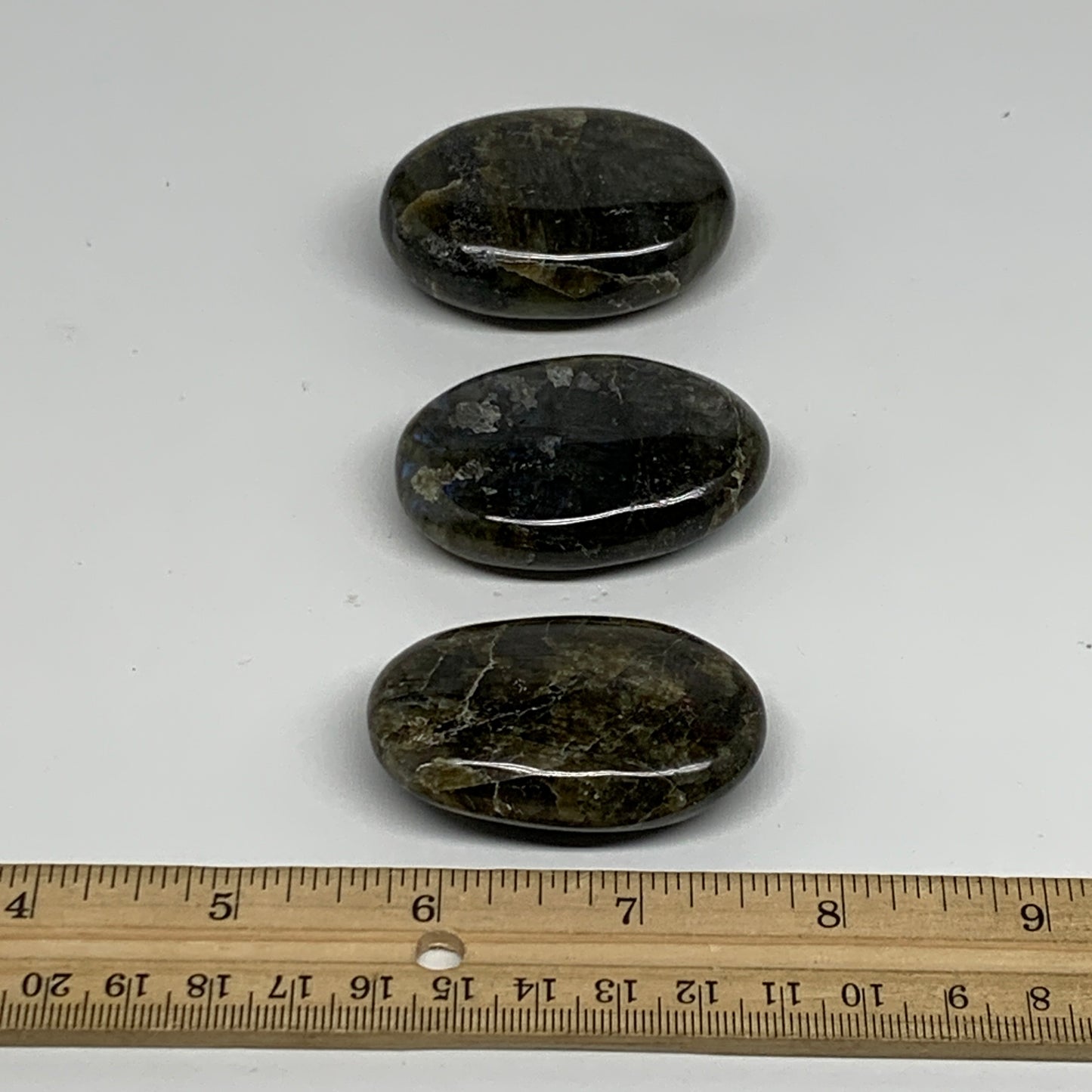 163.9g, 2"-2.1", 3pcs, Labradorite Palm-stone Polished Gemstone, B35531