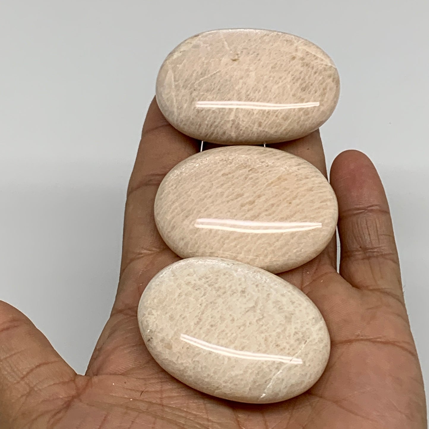 145.2g,1.9"-2", 3pcs, Peach Moonstone Polished Palm-Stone Gemstone, B34768