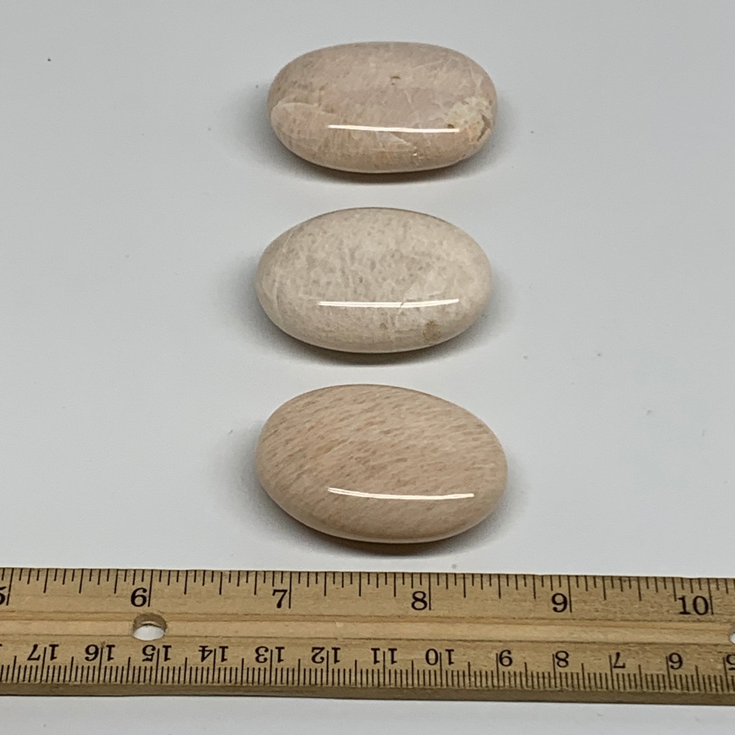 145.2g,1.9"-2", 3pcs, Peach Moonstone Polished Palm-Stone Gemstone, B34768