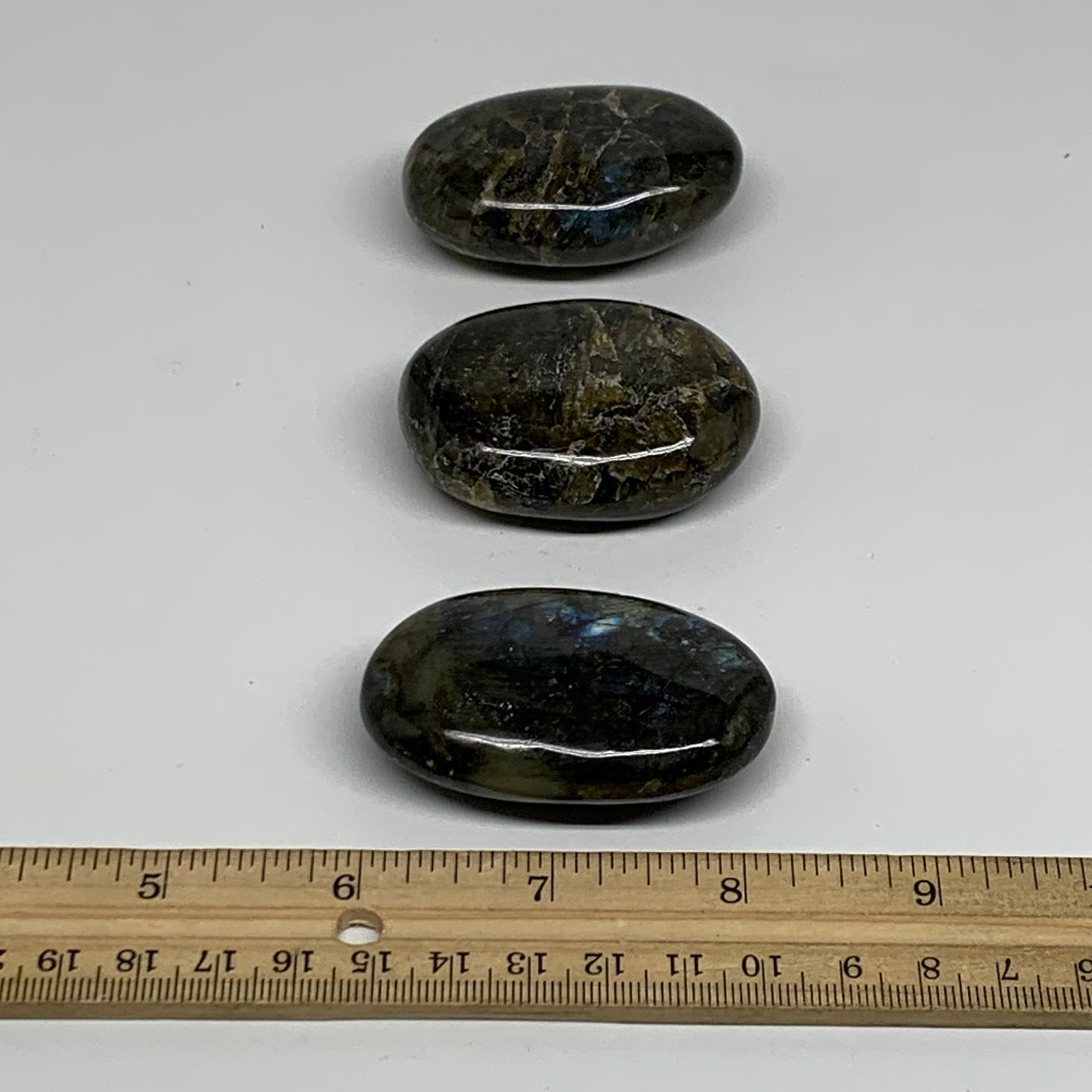 191.8g, 2.1"-2.2", 3pcs, Labradorite Palm-stone Polished Gemstone, B35532