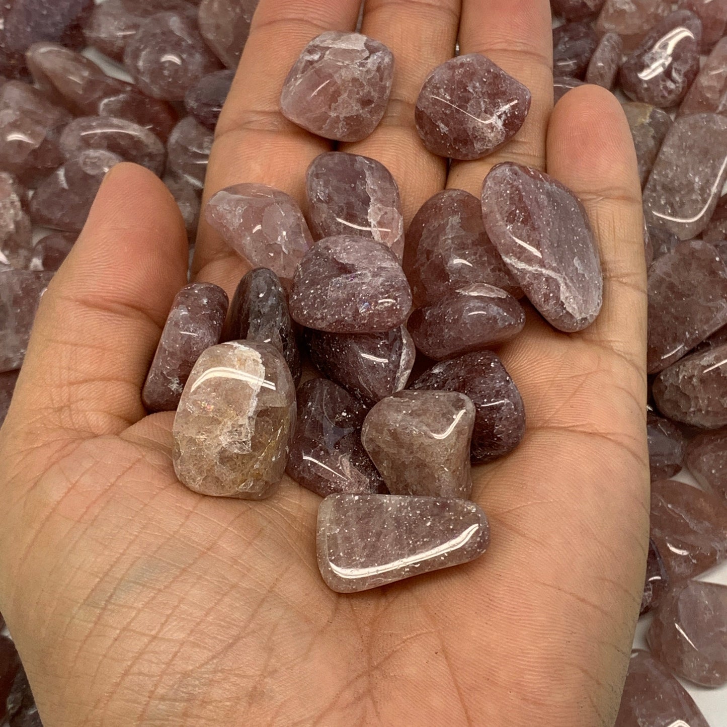 2.2 lbs, 0.7"-1.2", Strawberry Quartz Gravel Tumbled Crystal Stones from Brazil