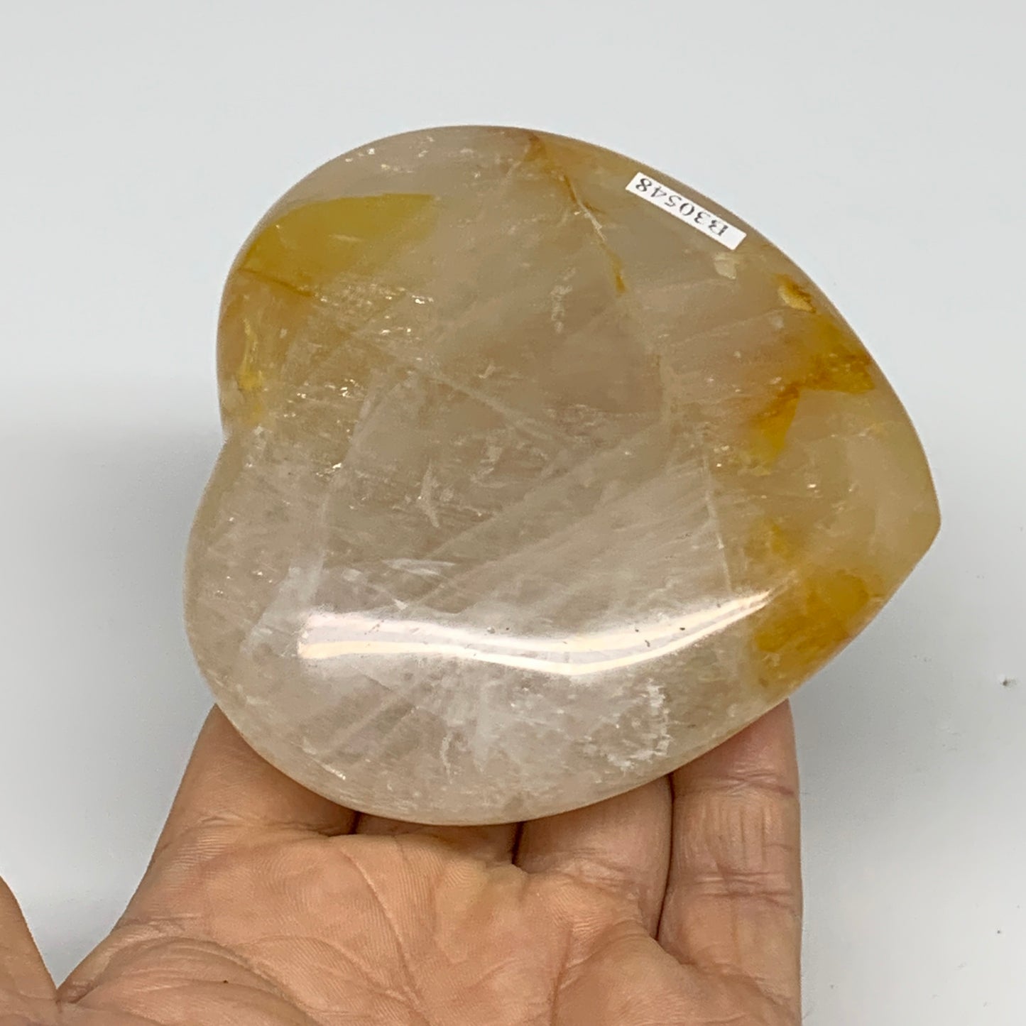 345g, 3.4"x3.5"x1.2" Yellow Healing Quartz Heart Crystal @Madagascar, B30548