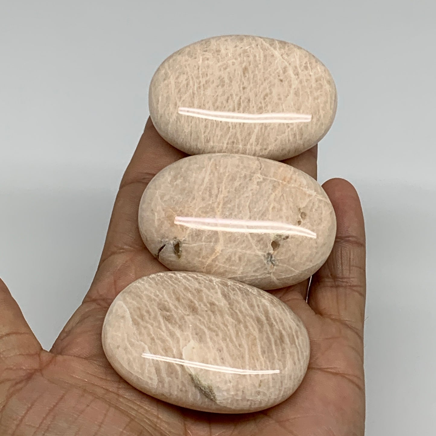 180g,2"-2.1", 3pcs, Peach Moonstone Polished Palm-Stone Gemstone, B34771