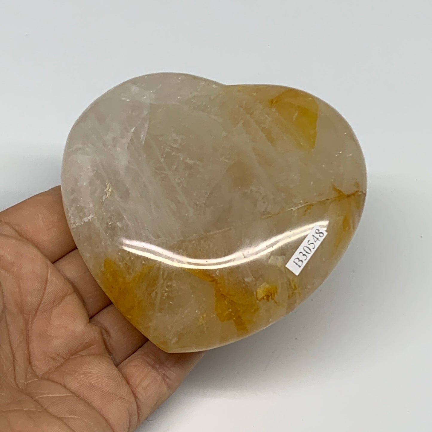 345g, 3.4"x3.5"x1.2" Yellow Healing Quartz Heart Crystal @Madagascar, B30548
