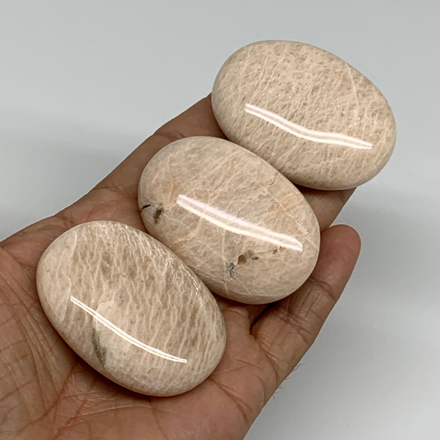 180g,2"-2.1", 3pcs, Peach Moonstone Polished Palm-Stone Gemstone, B34771