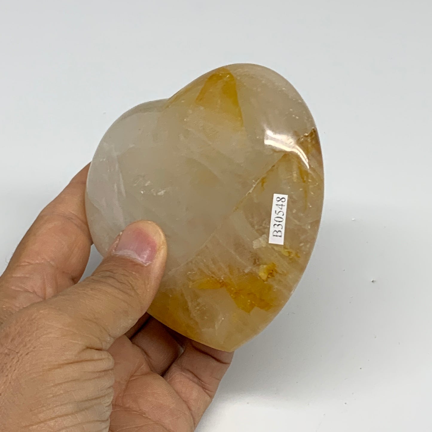 345g, 3.4"x3.5"x1.2" Yellow Healing Quartz Heart Crystal @Madagascar, B30548