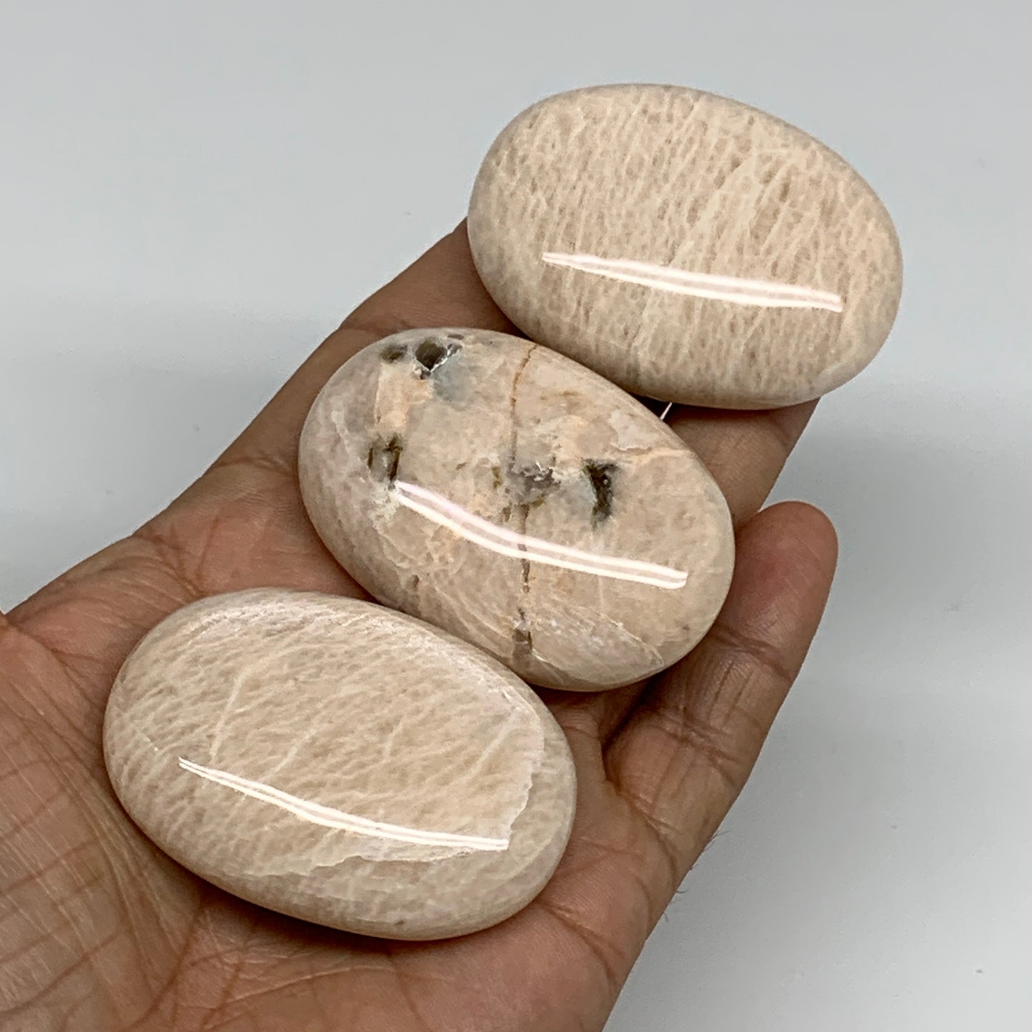 180g,2"-2.1", 3pcs, Peach Moonstone Polished Palm-Stone Gemstone, B34771