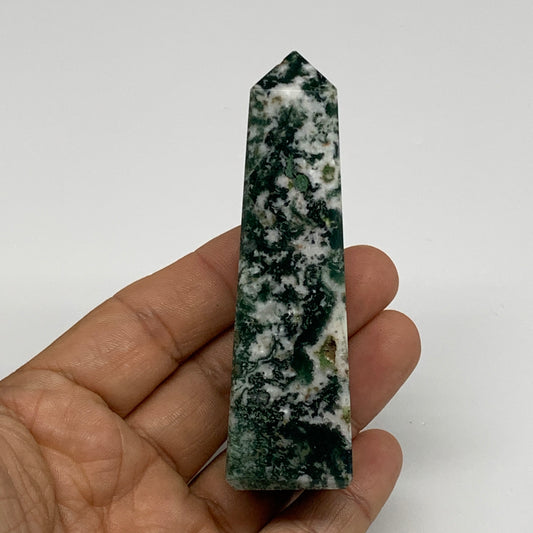 88.4g, 3.3"x0.9", Tree Agate Tower Obelisk Point Crystal @Brazil, B31390