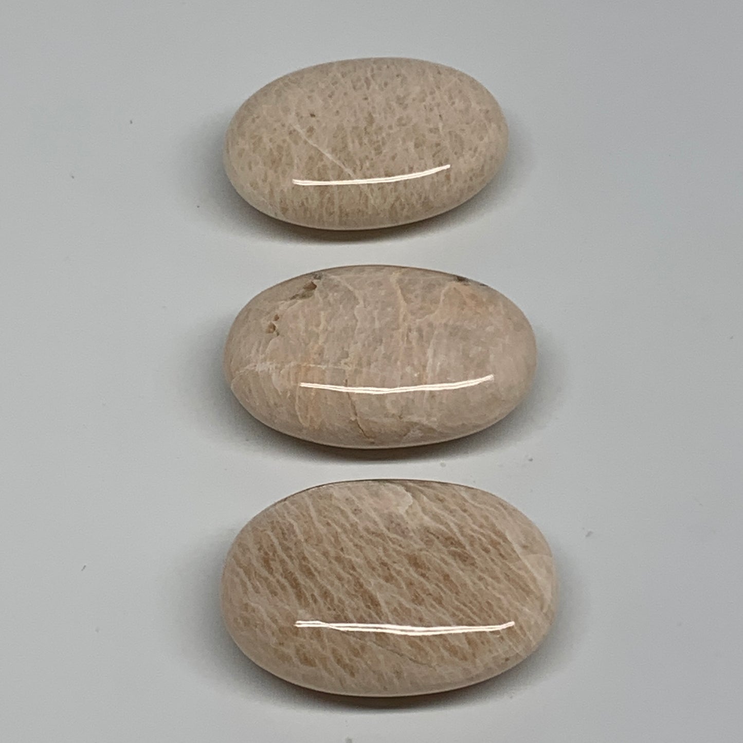 180g,2"-2.1", 3pcs, Peach Moonstone Polished Palm-Stone Gemstone, B34771