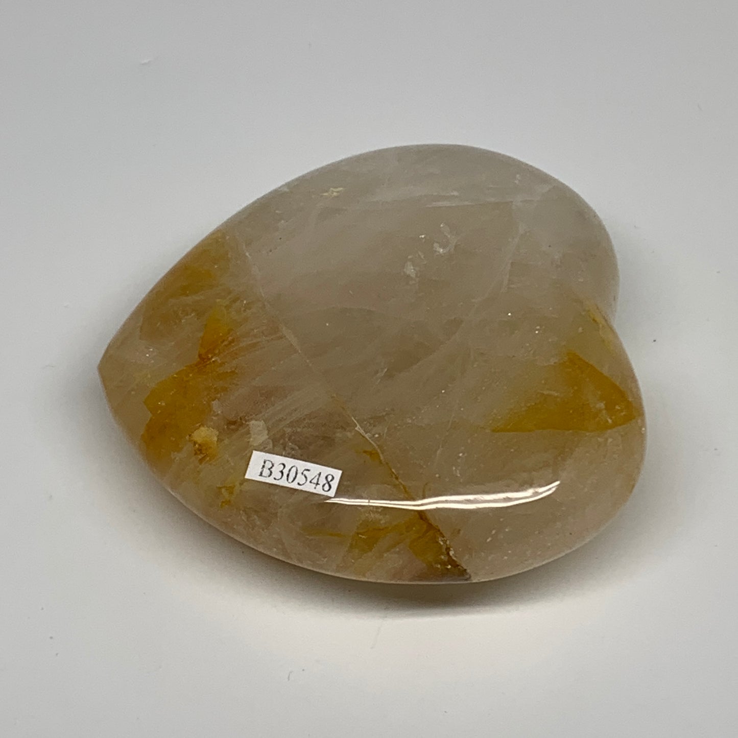 345g, 3.4"x3.5"x1.2" Yellow Healing Quartz Heart Crystal @Madagascar, B30548