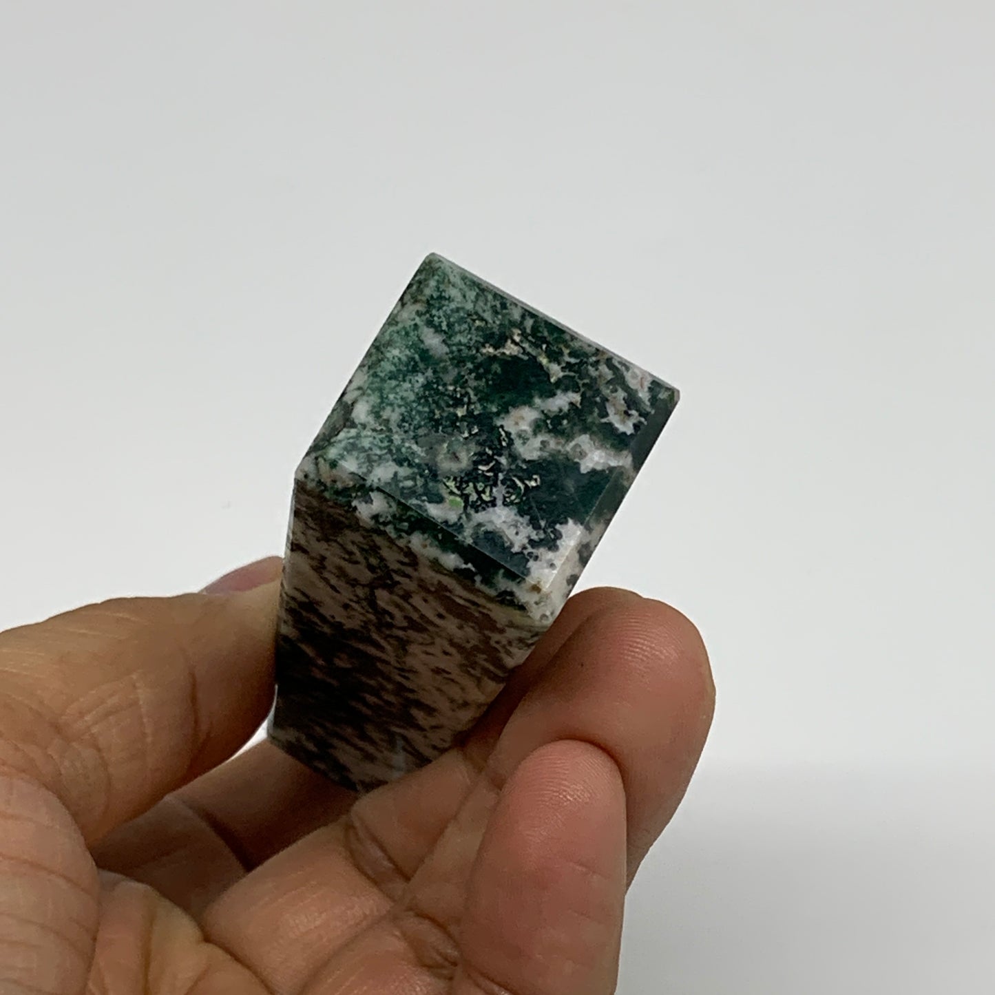 88.4g, 3.3"x0.9", Tree Agate Tower Obelisk Point Crystal @Brazil, B31390