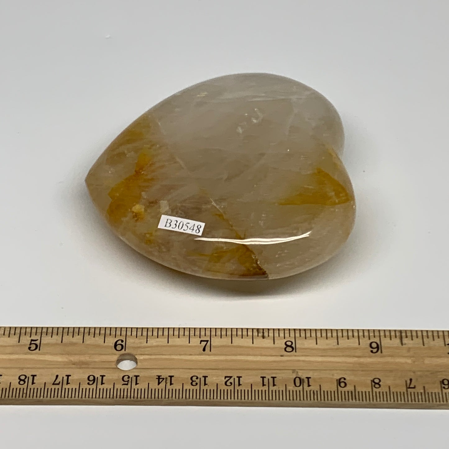 345g, 3.4"x3.5"x1.2" Yellow Healing Quartz Heart Crystal @Madagascar, B30548