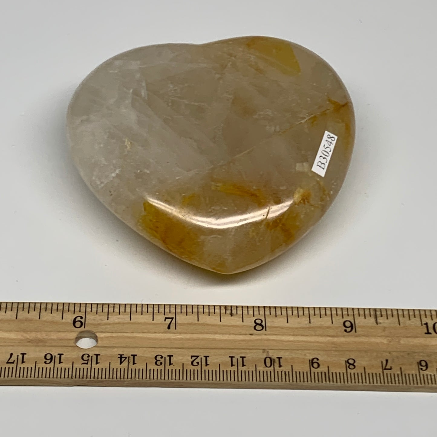 345g, 3.4"x3.5"x1.2" Yellow Healing Quartz Heart Crystal @Madagascar, B30548