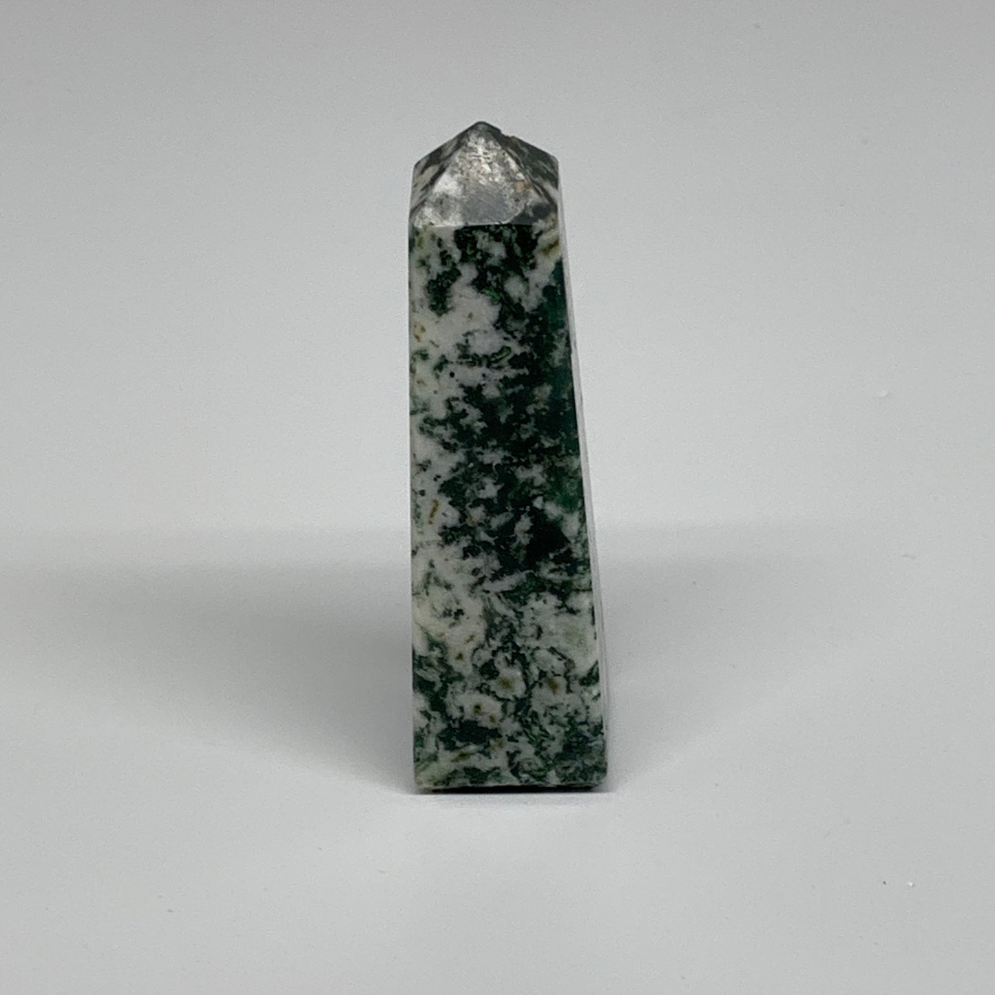 88.4g, 3.3"x0.9", Tree Agate Tower Obelisk Point Crystal @Brazil, B31390