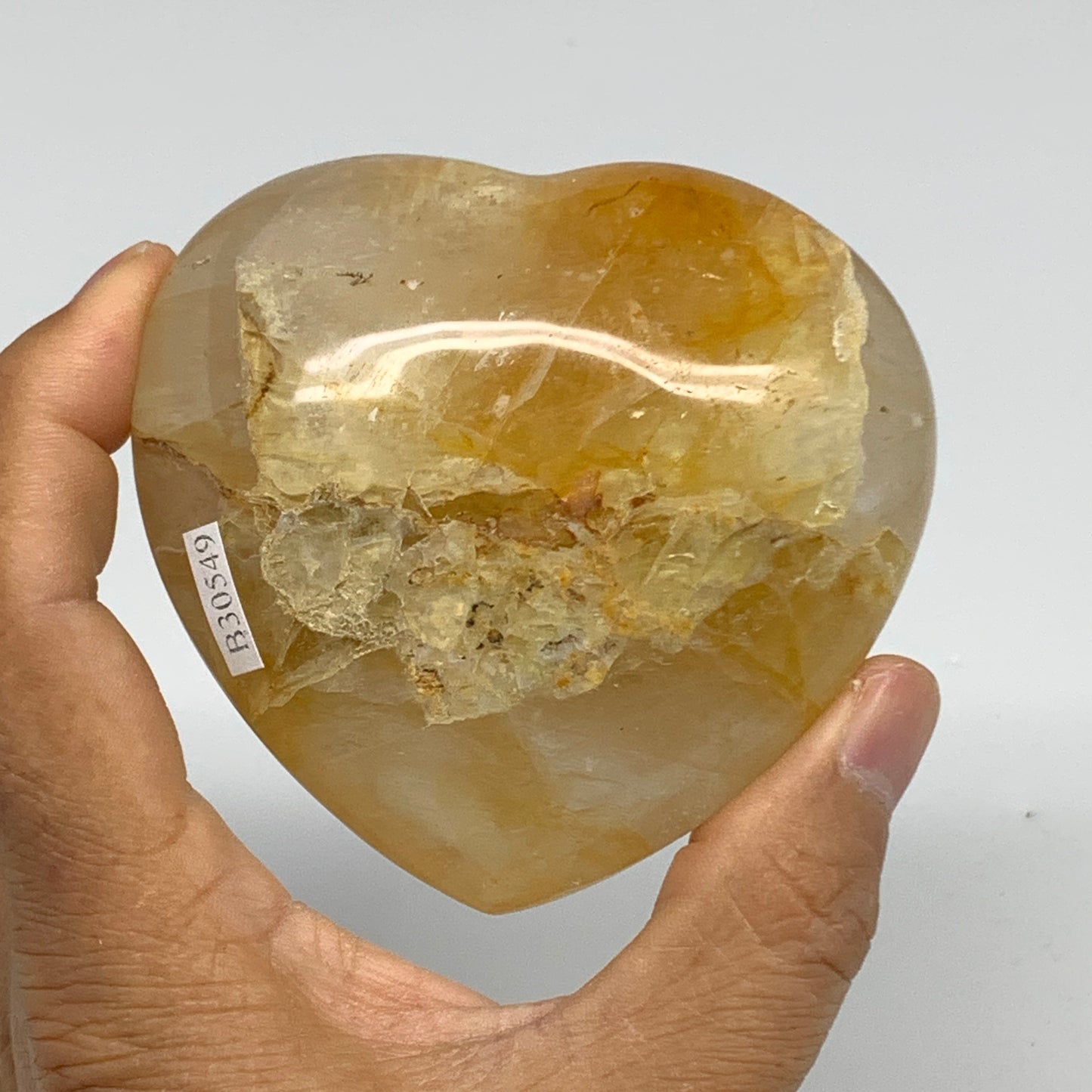 290.2g, 3"x3.2"x1.4" Yellow Healing Quartz Heart Crystal @Madagascar, B30549