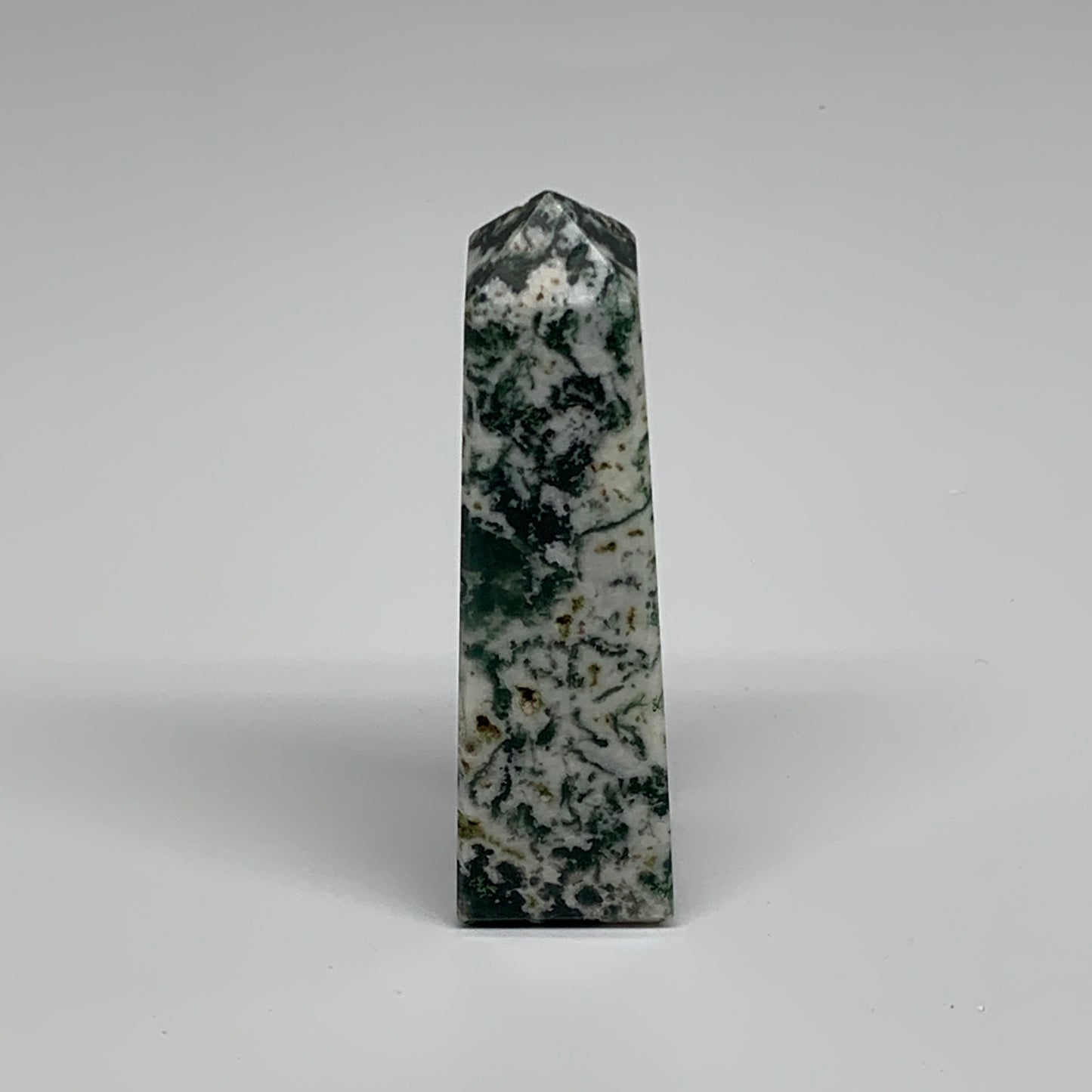 88.4g, 3.3"x0.9", Tree Agate Tower Obelisk Point Crystal @Brazil, B31390