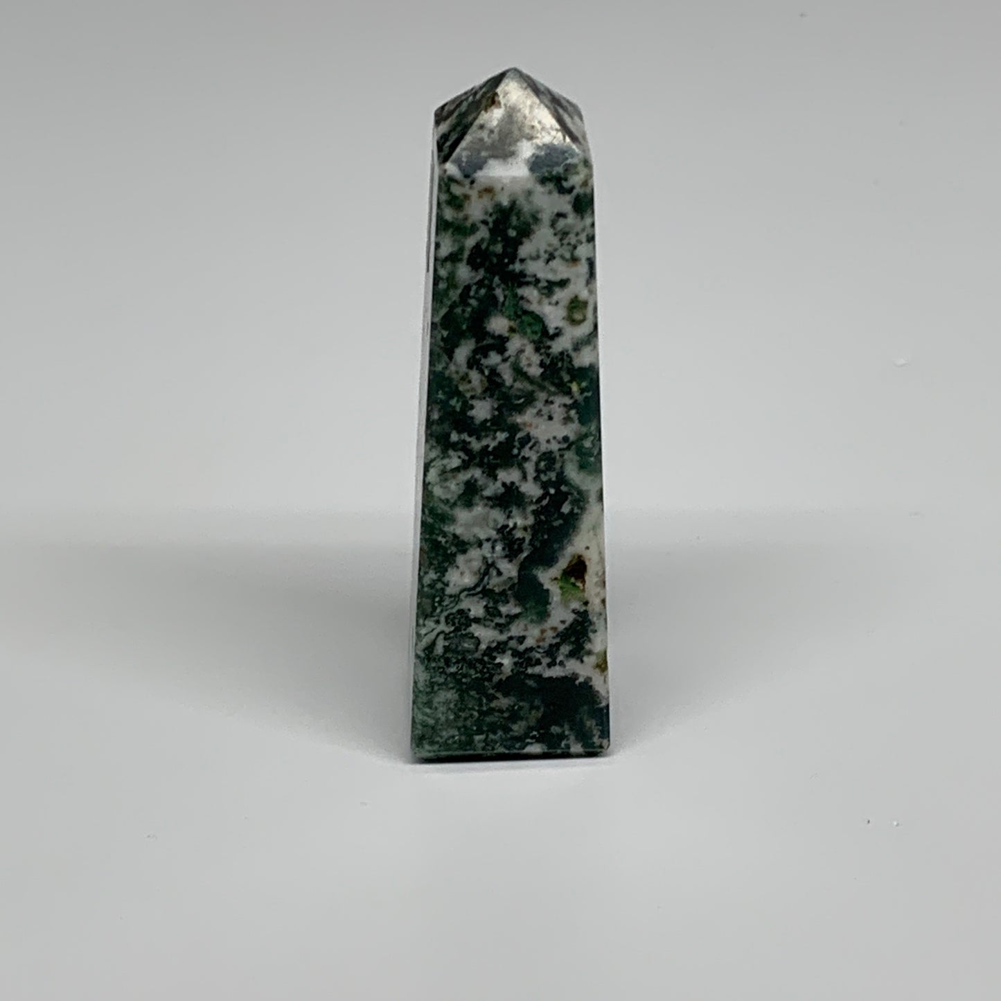 88.4g, 3.3"x0.9", Tree Agate Tower Obelisk Point Crystal @Brazil, B31390