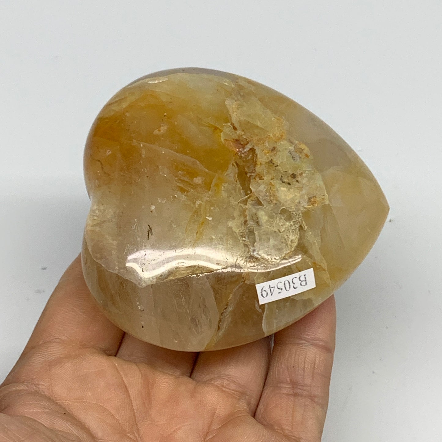 290.2g, 3"x3.2"x1.4" Yellow Healing Quartz Heart Crystal @Madagascar, B30549