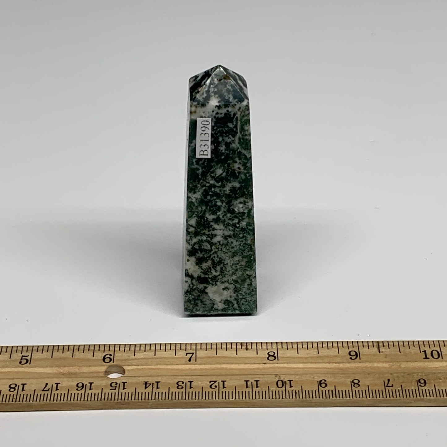 88.4g, 3.3"x0.9", Tree Agate Tower Obelisk Point Crystal @Brazil, B31390