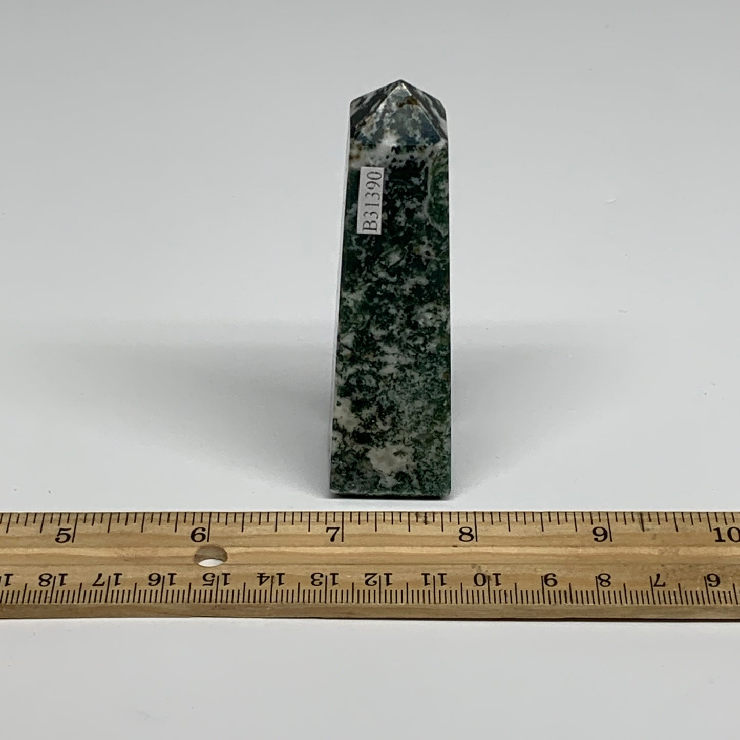 88.4g, 3.3"x0.9", Tree Agate Tower Obelisk Point Crystal @Brazil, B31390