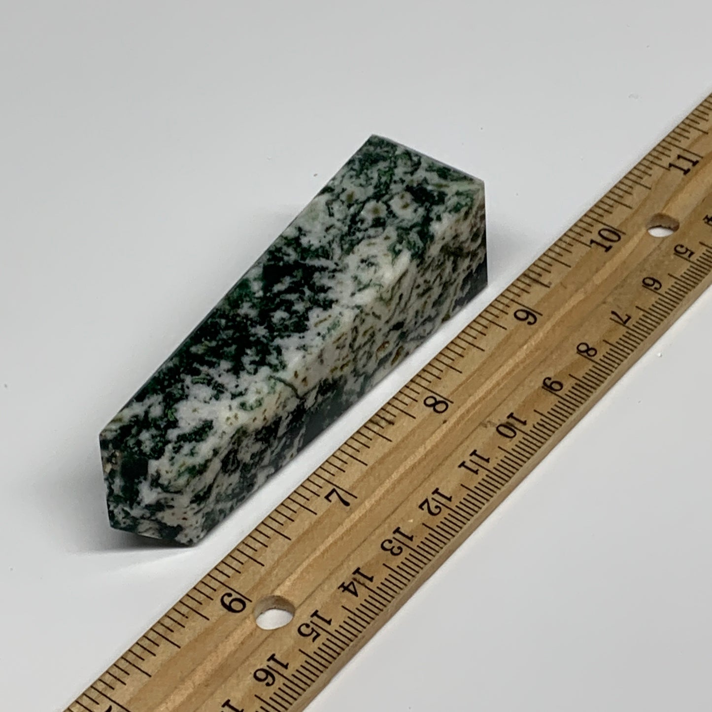 88.4g, 3.3"x0.9", Tree Agate Tower Obelisk Point Crystal @Brazil, B31390