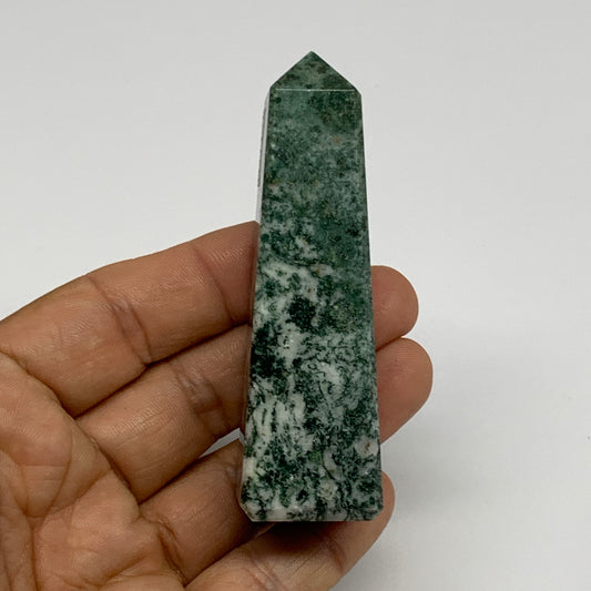 72.8g, 3.1"x0.9", Tree Agate Tower Obelisk Point Crystal @Brazil, B31391